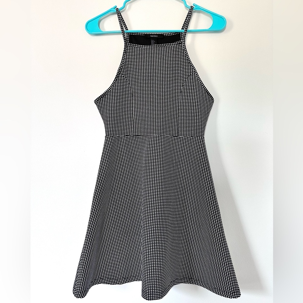 forever 21 Black and White Halter Dress polka dot fit and flare size s
